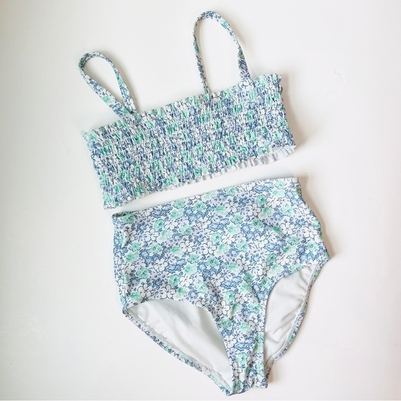 GAP Other - Gap Kids Microfloral Blue and Green Smocked high Waisted Swimsuit